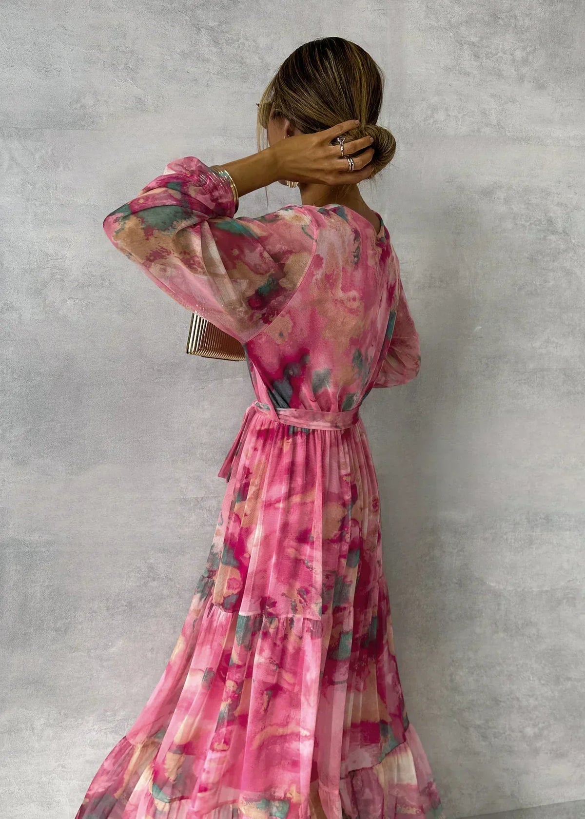 Elegant Long-Sleeved Maxi Wrap Party Dress