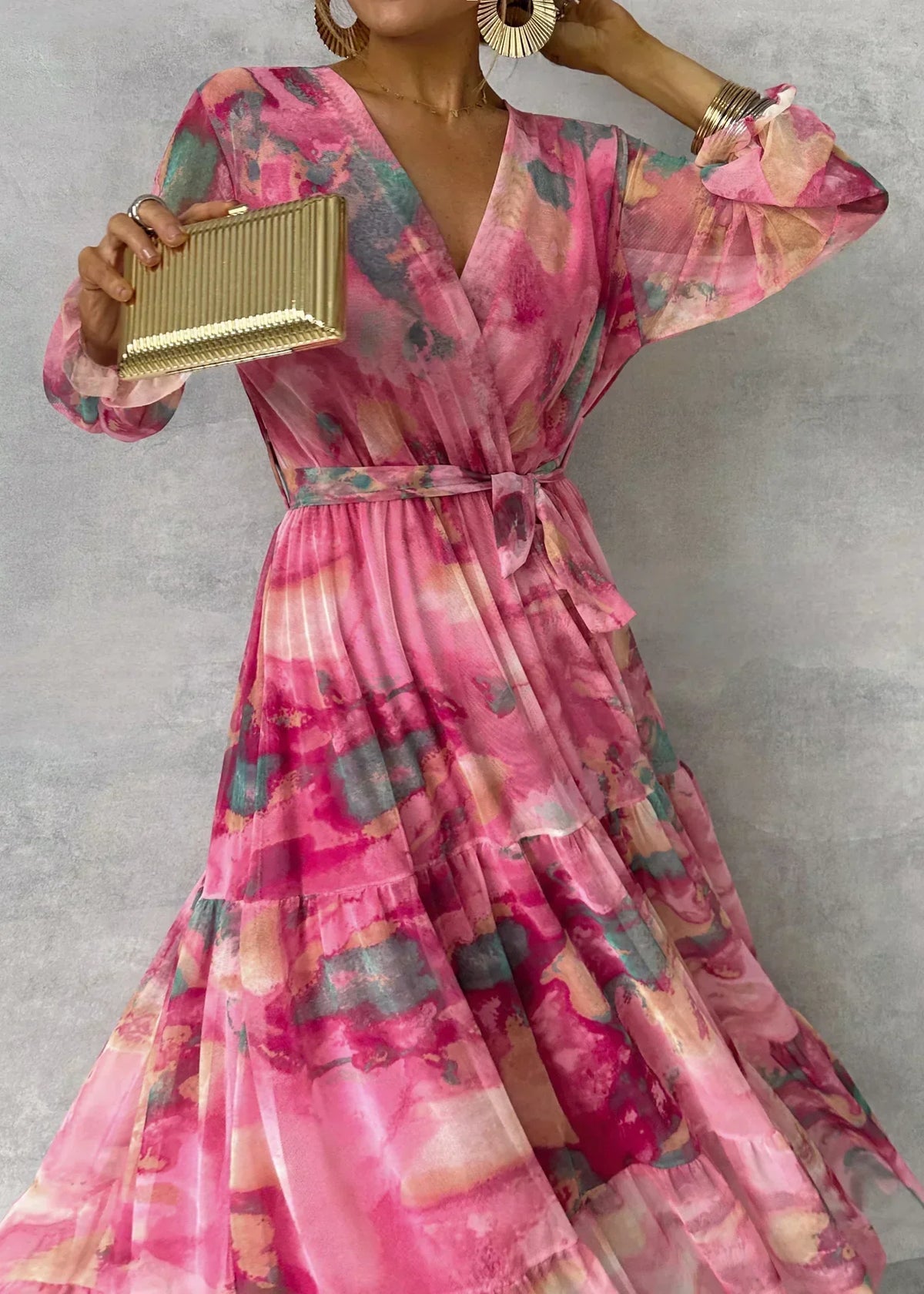 Elegant Long-Sleeved Maxi Wrap Party Dress