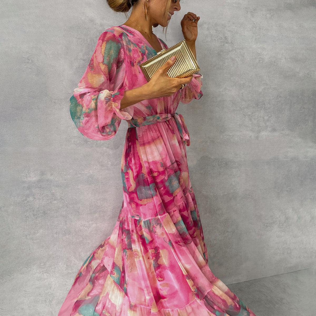 Elegant Long-Sleeved Maxi Wrap Party Dress