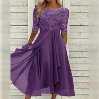 Elegant Midi Dress with Detail and Flowy Skirt for Festive Occasions