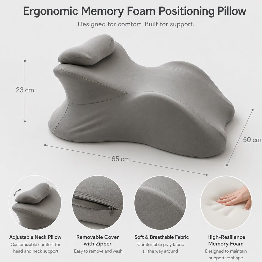 Ergonomic Memory Foam Positioning Pillow with Detachable Neck Pillow