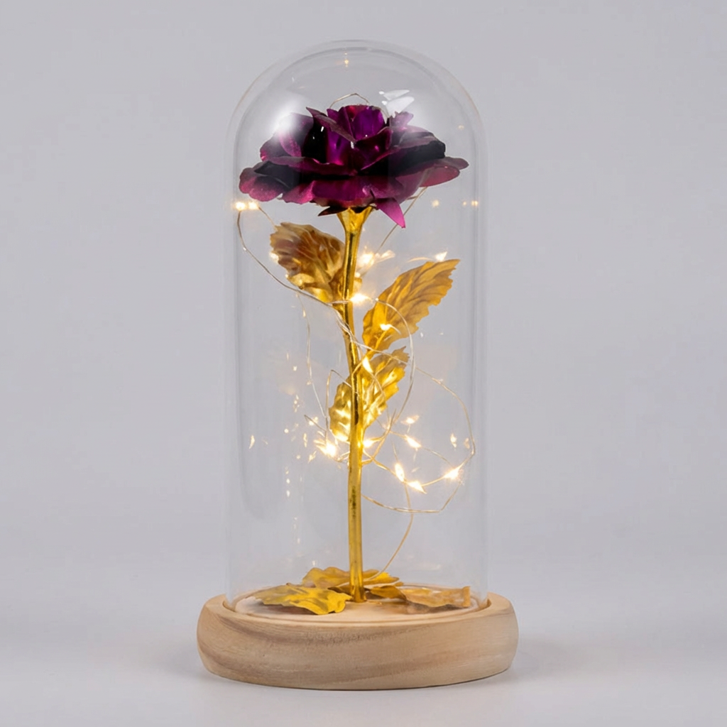 Eternal Rose with LED Light in Glass Dome