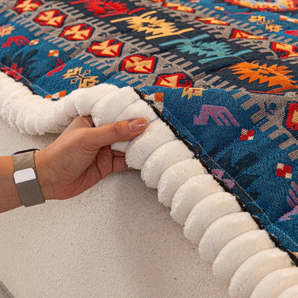 Ethnic Boho Embossed Plush Couch Cover