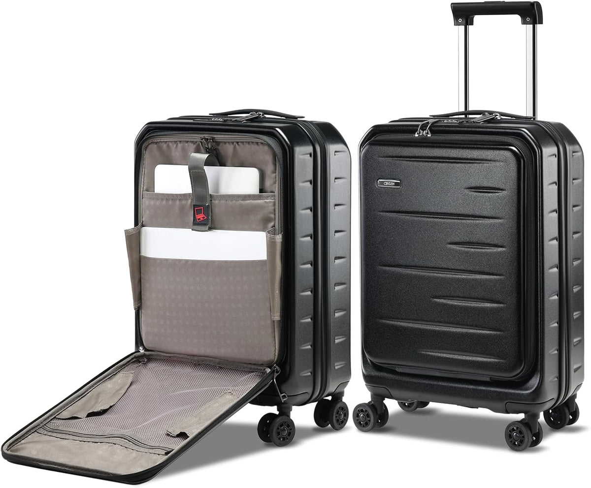 Expandable Hard Shell Carry-On Luggage with Front Pocket & TSA Lock