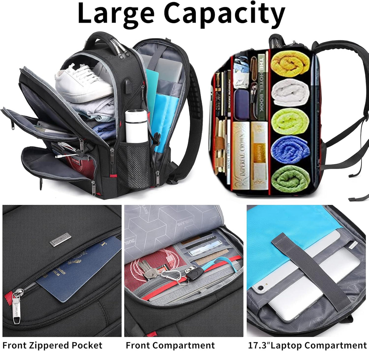 Extra-Large Unisex Water-Resistant 50L Travel Laptop Backpack
