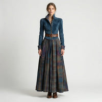 Fitted Maxi Dress with Plaid Skirt - Kristen