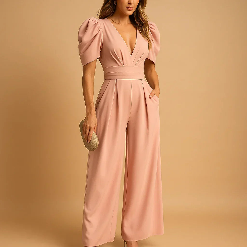 Fitted Puff-Sleeve Jumpsuit