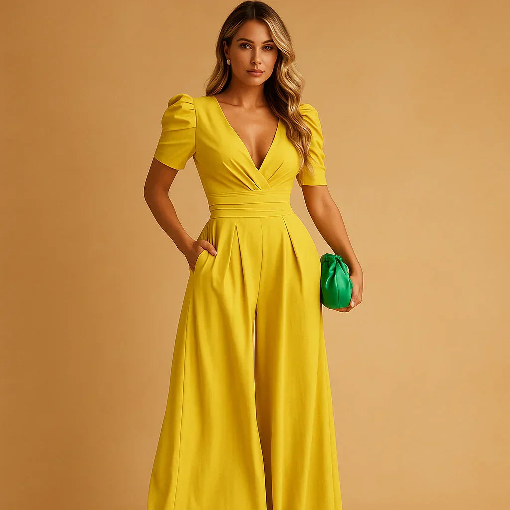 Fitted Puff-Sleeve Jumpsuit