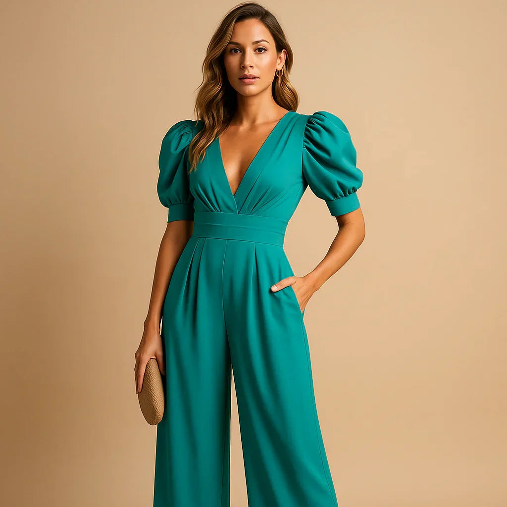 Fitted Puff Sleeve Jumpsuit