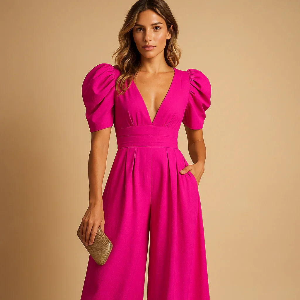 Fitted Puff Sleeve Jumpsuit