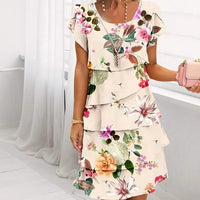 Floral Print Waterfall Summer Dress with Adjustable Straps