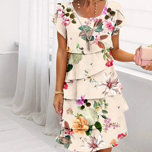 Floral Print Waterfall Summer Dress with Adjustable Straps