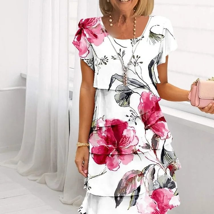 Floral Print Waterfall Summer Dress with Adjustable Straps