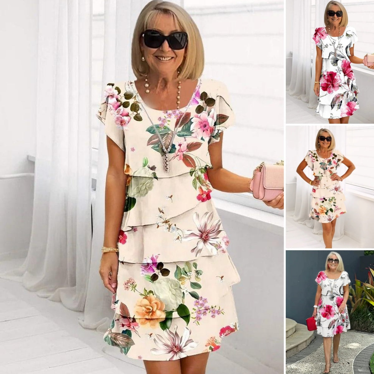 Floral Print Waterfall Summer Dress with Adjustable Straps