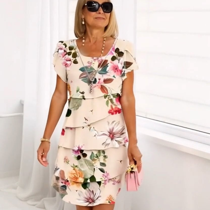 Floral Print Waterfall Summer Dress with Adjustable Straps
