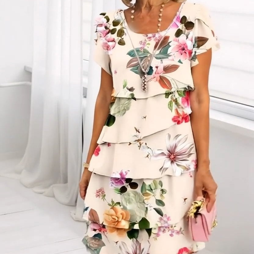 Floral Print Waterfall Summer Dress with Adjustable Straps