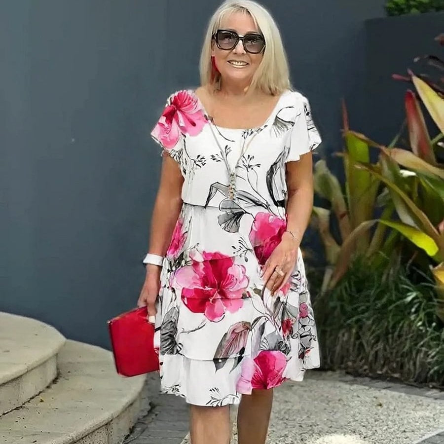Floral Print Waterfall Summer Dress with Adjustable Straps