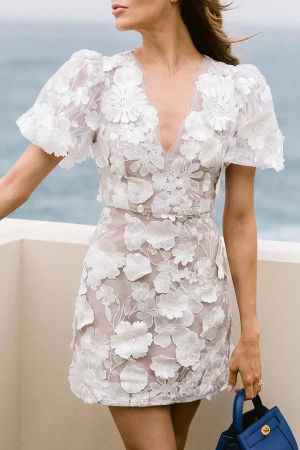 Floral Puff Sleeve Flowy Mini Dress
