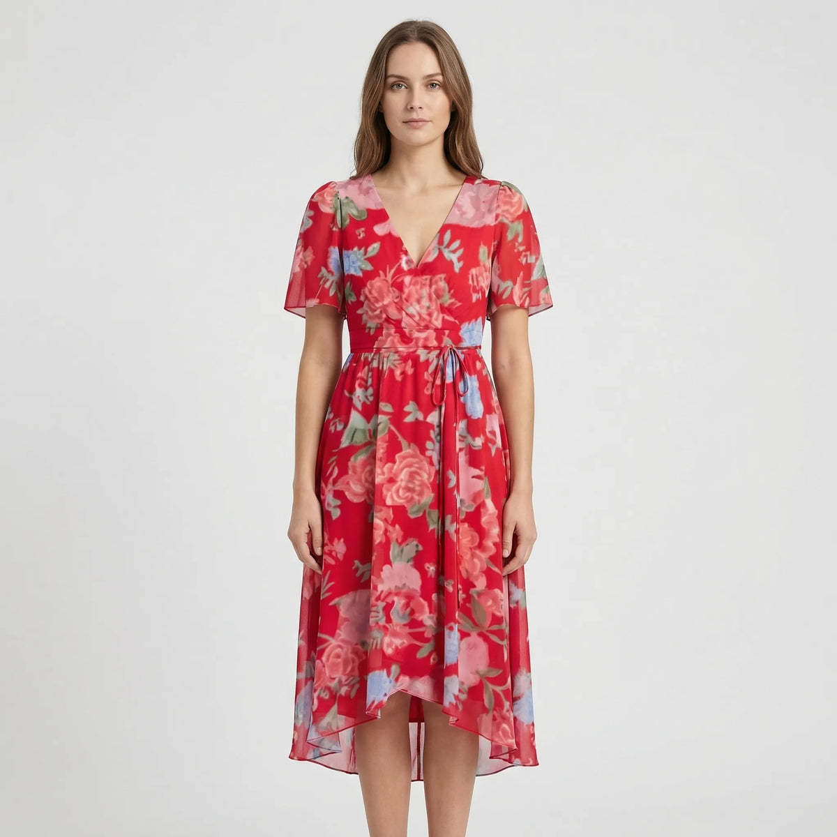 Floral Wrap Midi Dress