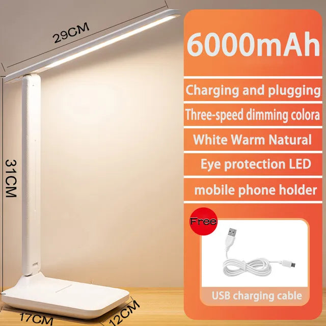 Foldable LED Desk Lamp - Rechargeable 6000mAh Stepless Dimmable Table Lamp with Touch Control