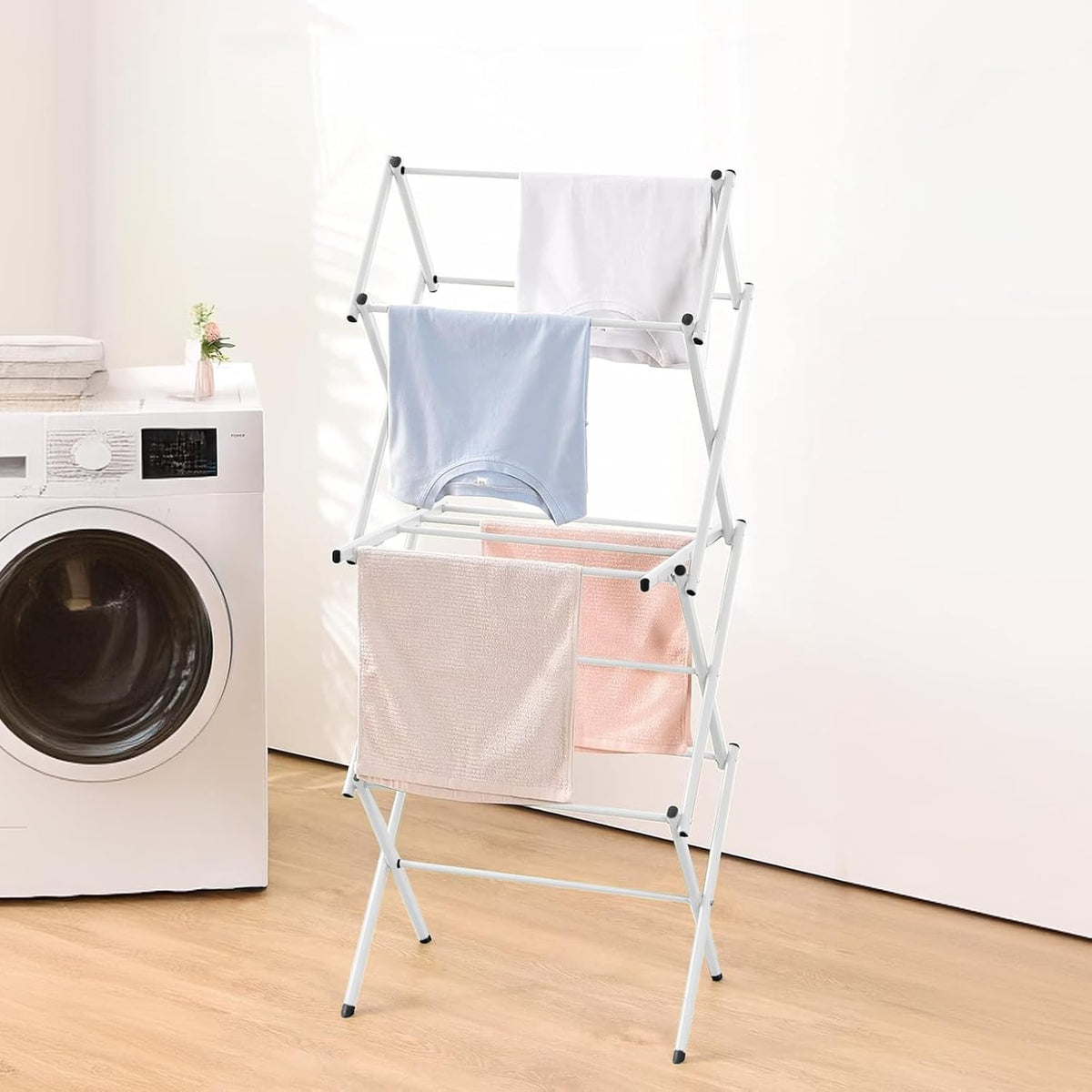Foldable Multi-Bar Clothes Drying Rack in Iron and PP Plastic for Indoor and Outdoor Use