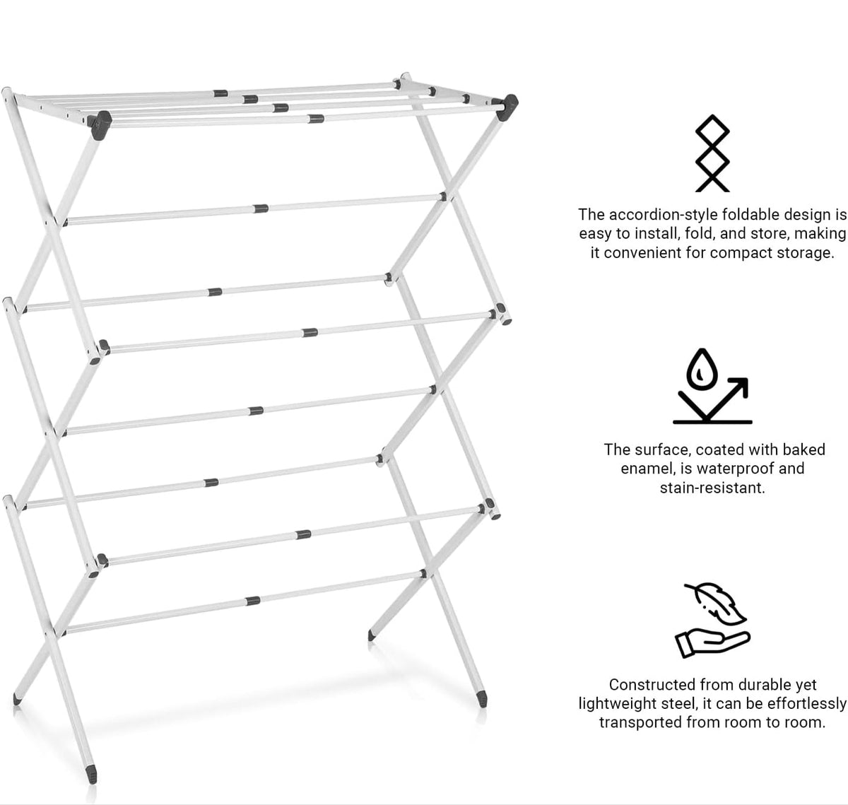Foldable Multi-Bar Clothes Drying Rack in Iron and PP Plastic for Indoor and Outdoor Use