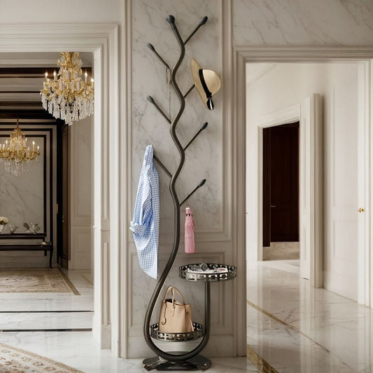 Freestanding Black Metal Coat Rack with Branch Design for Hallway and Bedroom