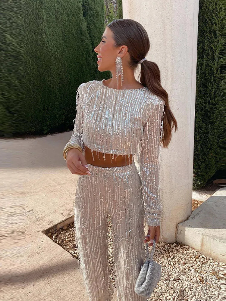 Glamorous Sequin Set - Party Outfit with Fringe