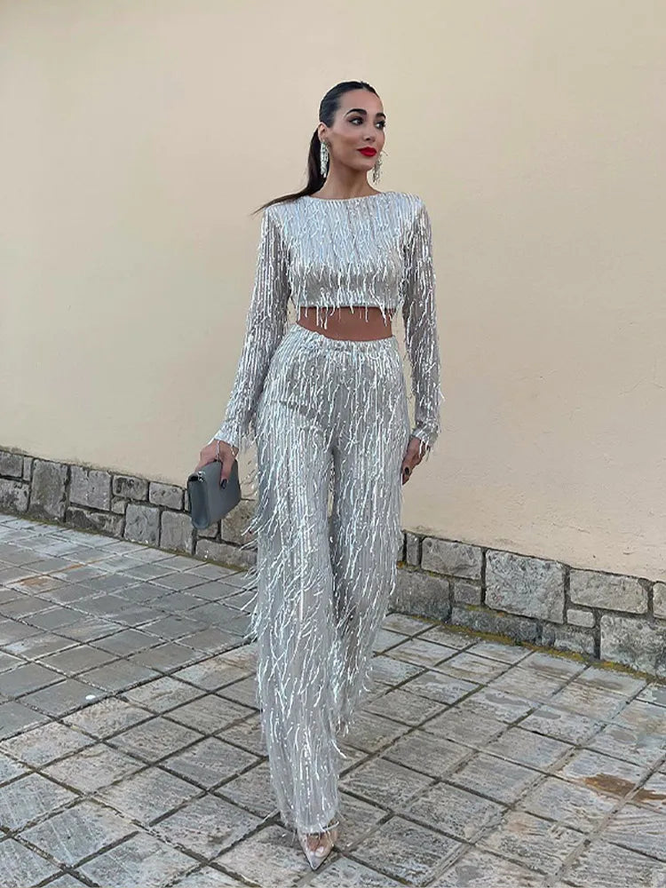 Glamorous Sequin Set - Party Outfit with Fringe