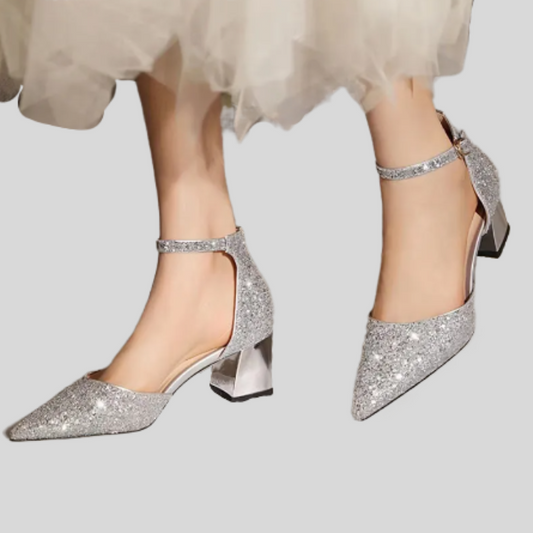 Glitter Ankle Strap High Heels