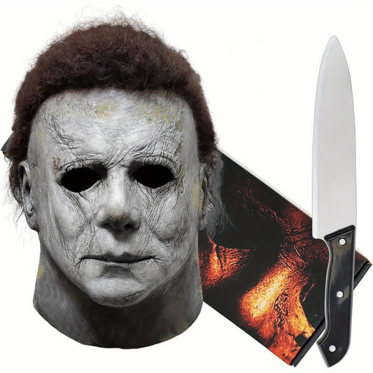 Halloween Horror Mask with Knife Set - Realistic Adult Costume