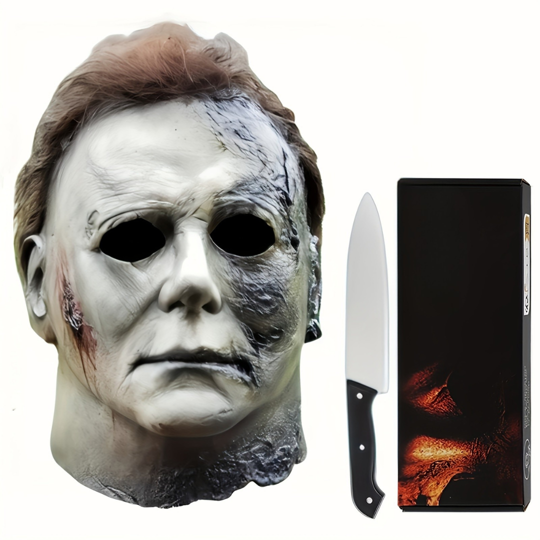Halloween Horror Mask with Knife Set - Realistic Adult Costume