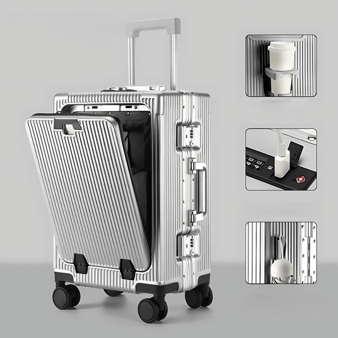 Hard-Shell Carry-On Suitcase with Aluminum Frame, Laptop Compartment & USB Ports