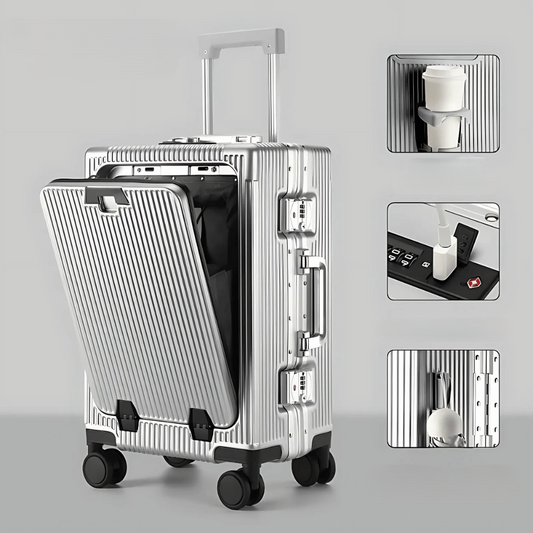 Hard-Shell Carry-On Suitcase with Aluminum Frame, Laptop Compartment & USB Ports