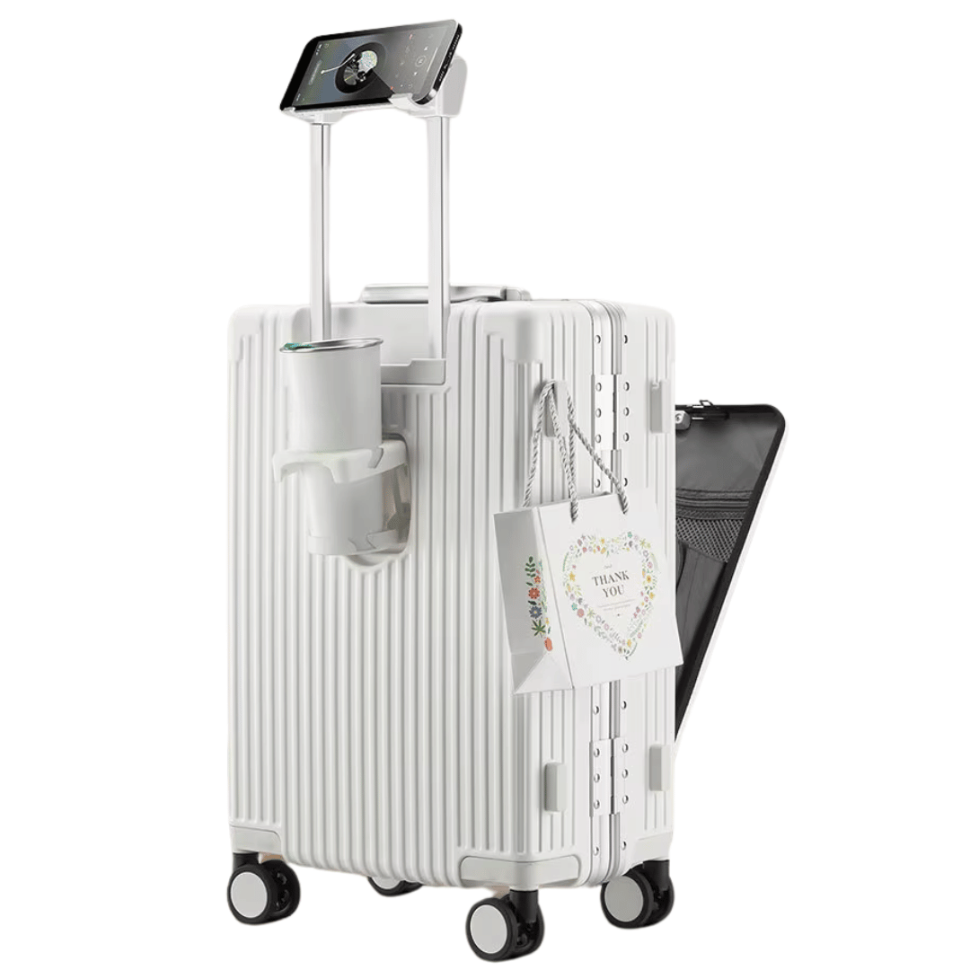Hard-Shell Carry-On Suitcase with Aluminum Frame, Laptop Compartment & USB Ports