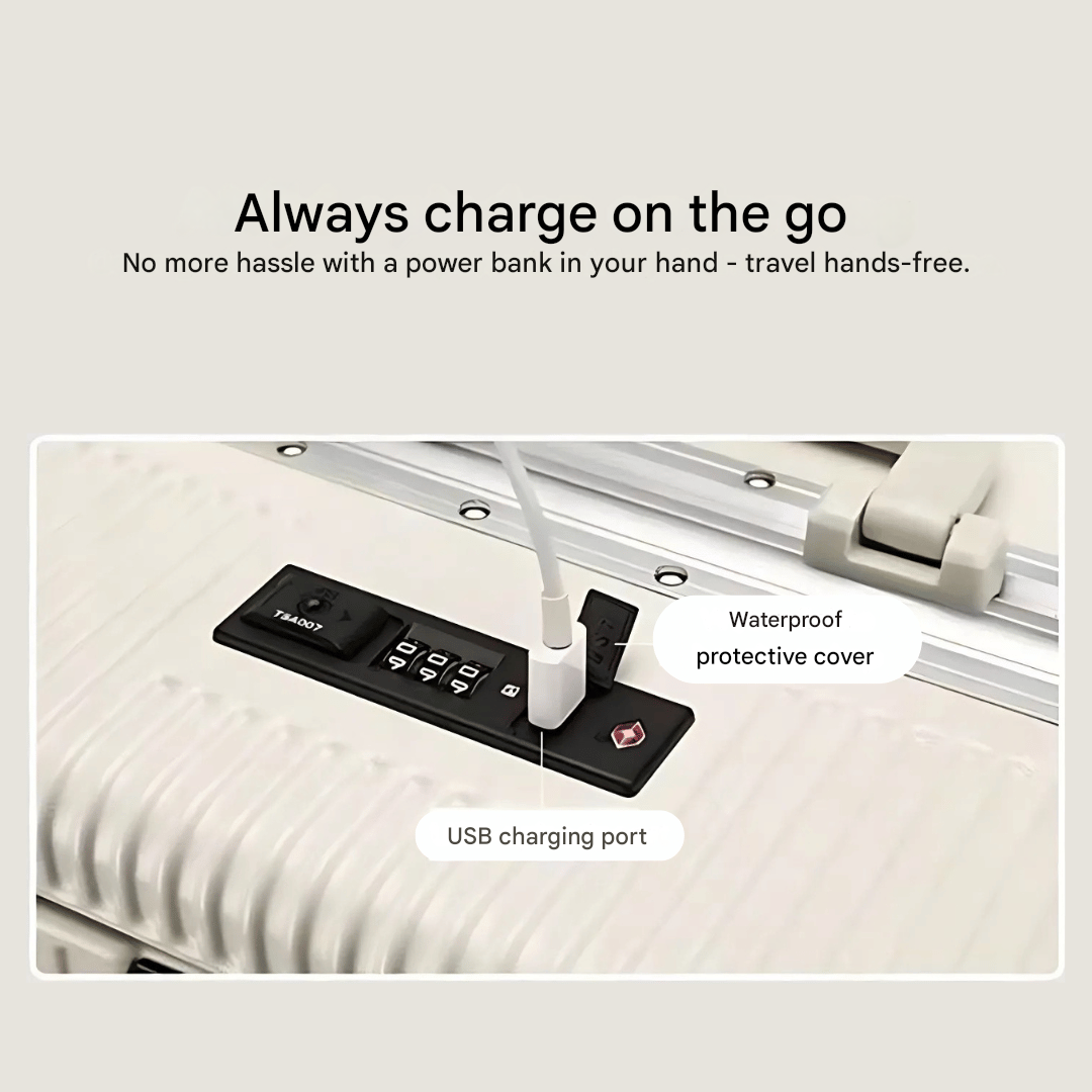 Hard-Shell Carry-On Suitcase with Aluminum Frame, Laptop Compartment & USB Ports