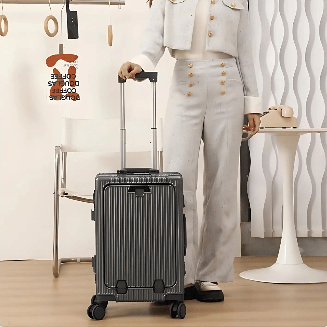 Hard-Shell Carry-On Suitcase with Aluminum Frame, Laptop Compartment & USB Ports