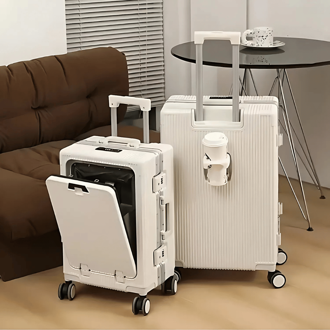Hard-Shell Carry-On Suitcase with Aluminum Frame, Laptop Compartment & USB Ports