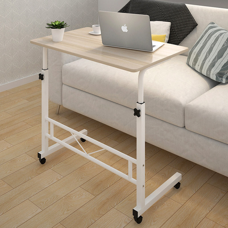 Height-Adjustable Mobile Laptop Desk on Wheels with Wood Top and White Steel Frame