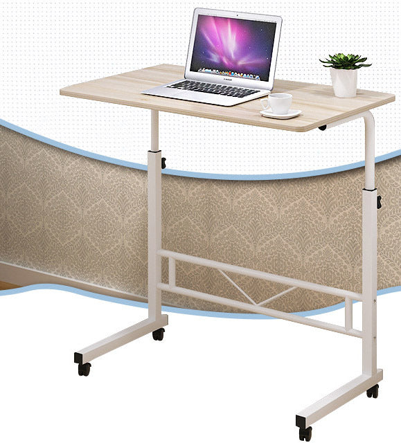 Height-Adjustable Mobile Laptop Desk on Wheels with Wood Top and White Steel Frame