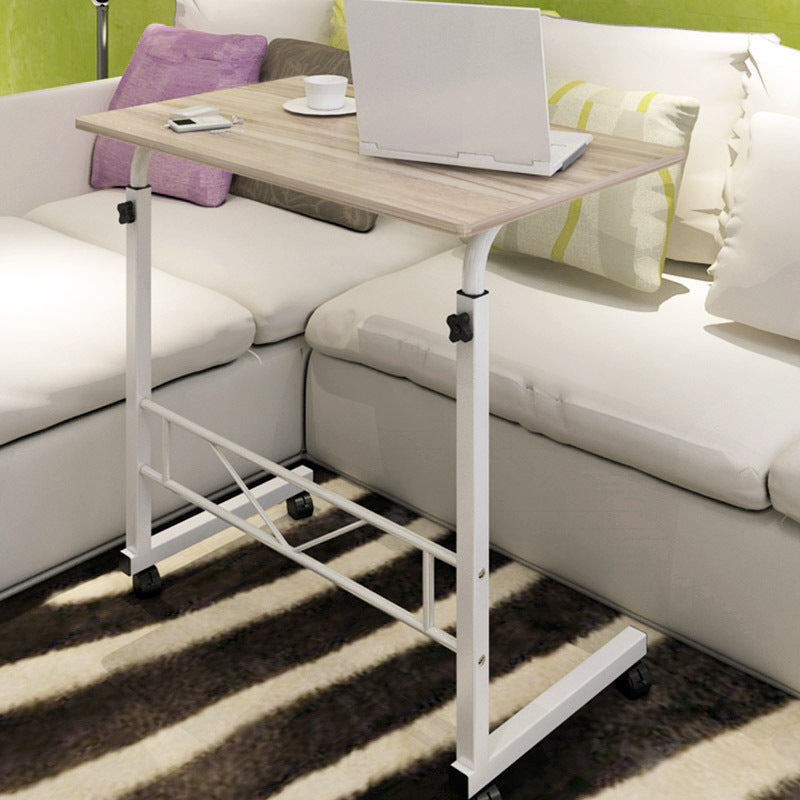 Height-Adjustable Mobile Laptop Desk on Wheels with Wood Top and White Steel Frame