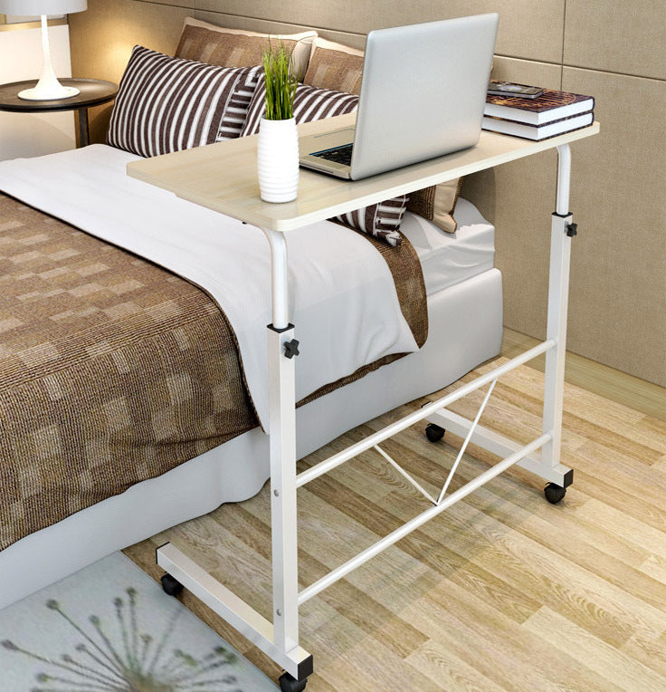 Height-Adjustable Mobile Laptop Desk on Wheels with Wood Top and White Steel Frame