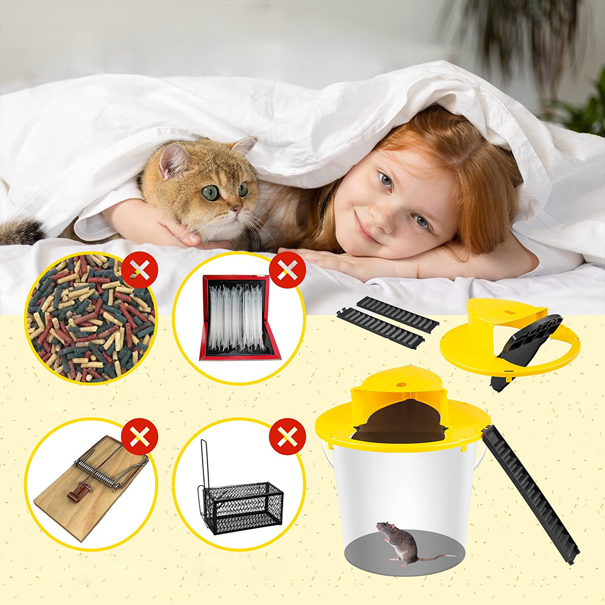 Humane Bucket Lid Mouse Trap with Safe Catch