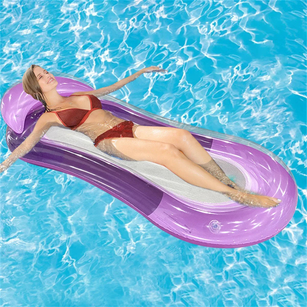 Inflatable Water Pool Lounger with Raised Headrest