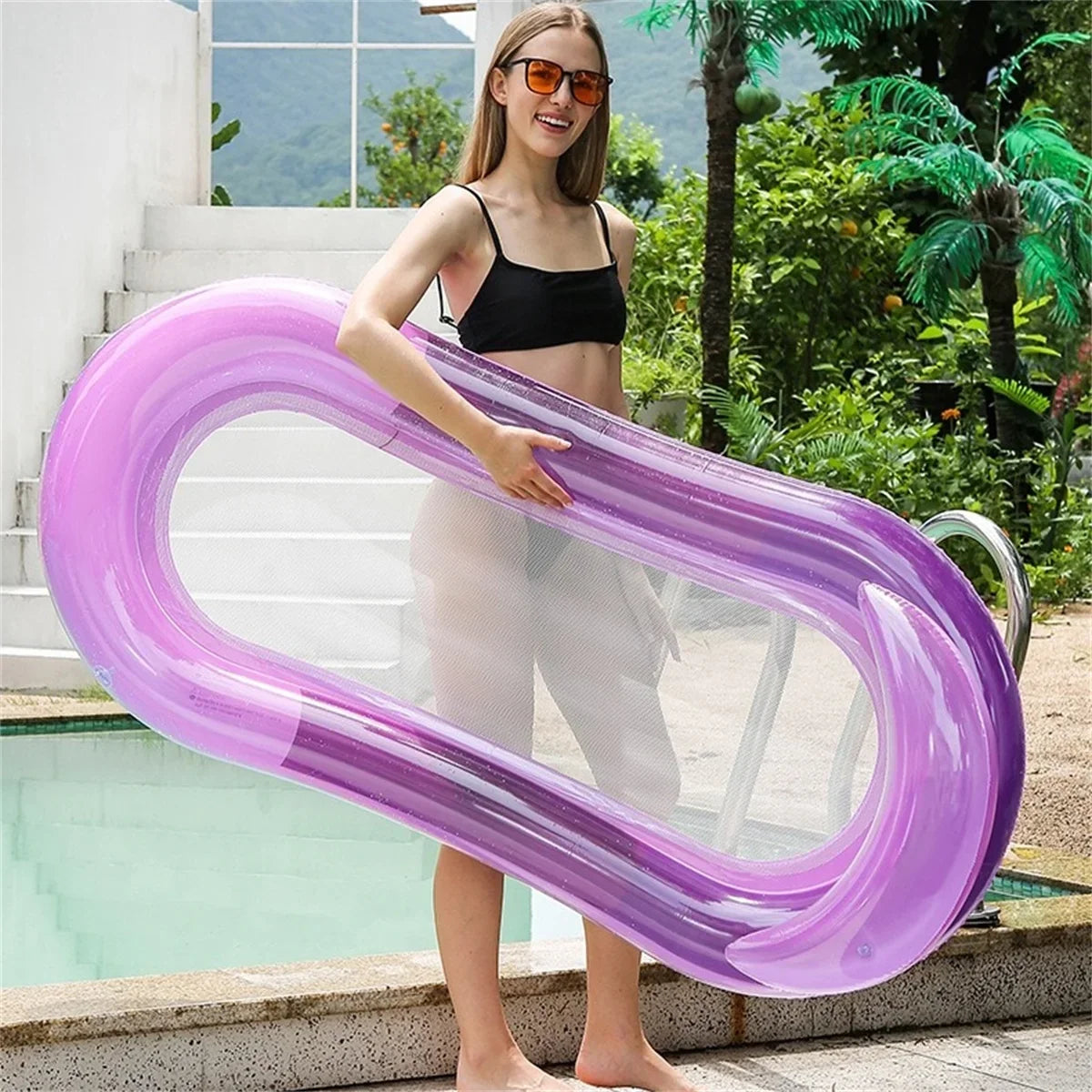 Inflatable Water Pool Lounger with Raised Headrest