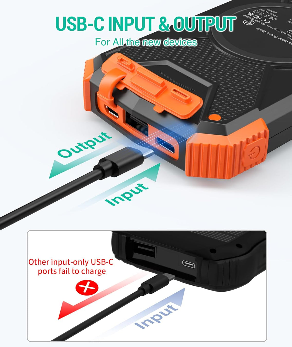 IPX4 Solar Power Bank Emergency Battery