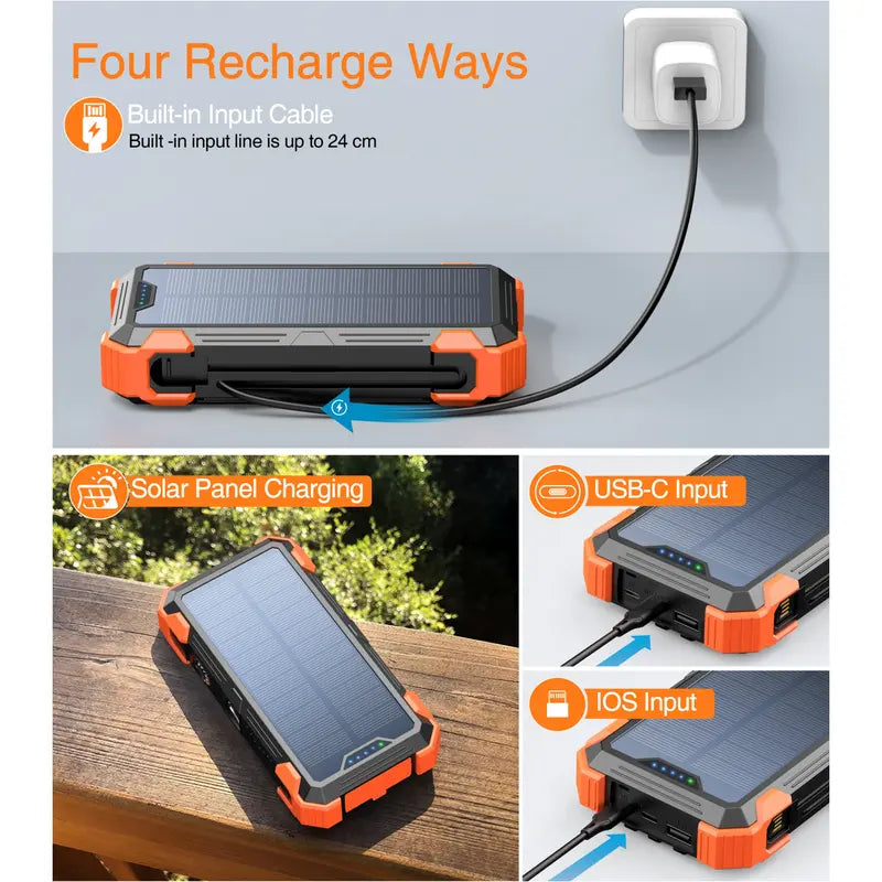 IPX4 Solar Power Bank Emergency Battery