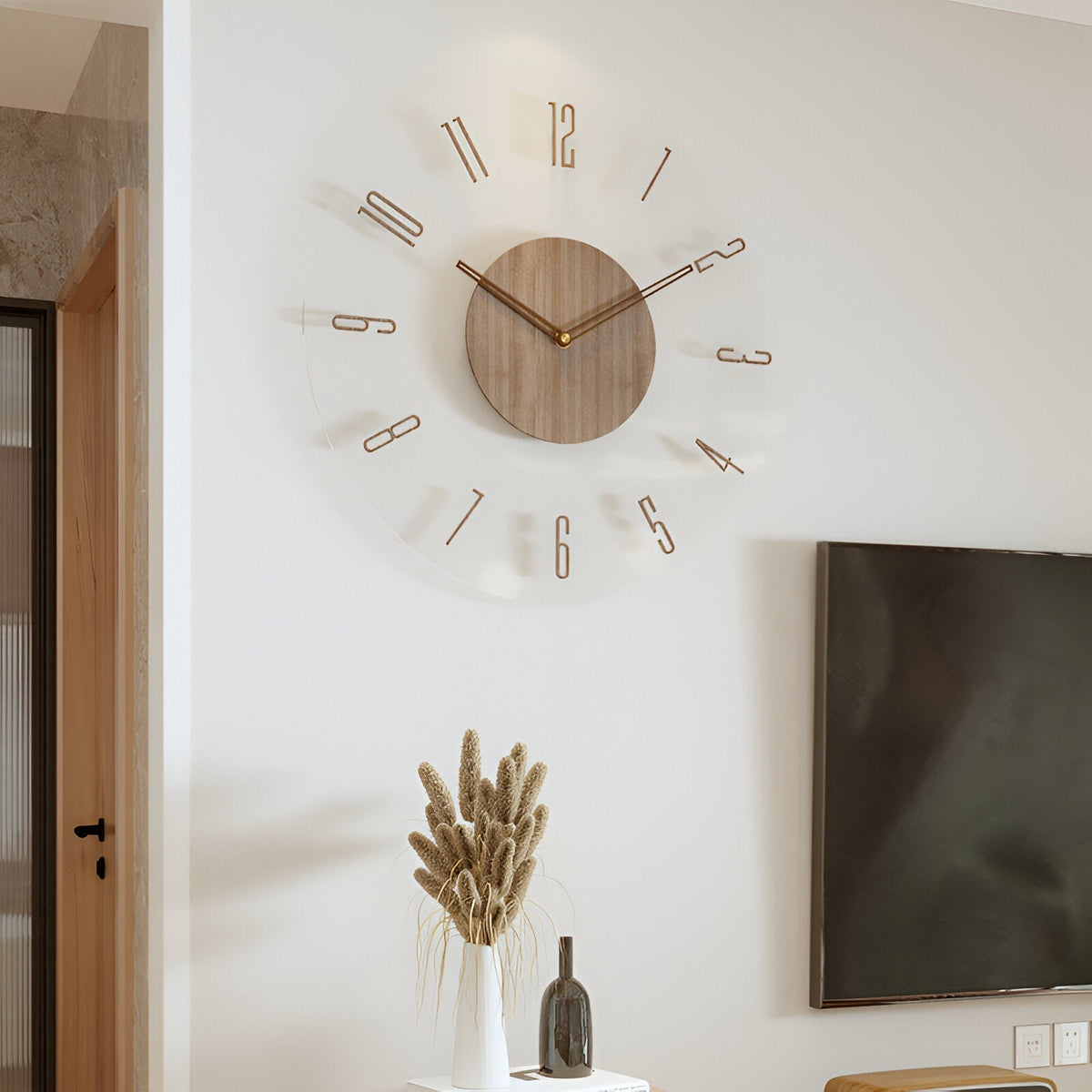Large Modern Wall Clock with Silent Mechanism – Natural Wood Design for Stylish Interiors