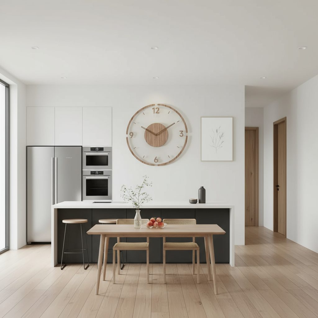 Large Modern Wall Clock with Silent Mechanism – Natural Wood Design for Stylish Interiors