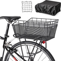 Large Rear Bike Basket with Cargo Net and Waterproof Cover